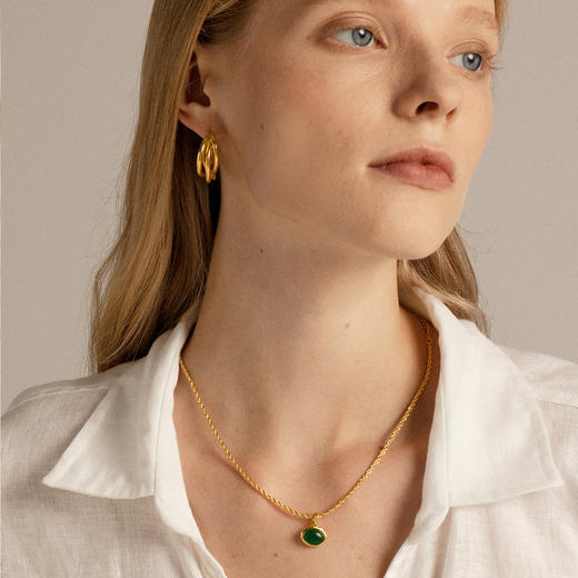 UNFOLDS The Inlay Stone Necklace Gold Mother of Pearl    复古宝石项链 商品图5