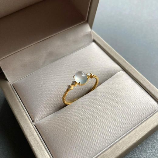 玻璃种翡翠蛋面戒指18k黄金钻石镶嵌 商品图2