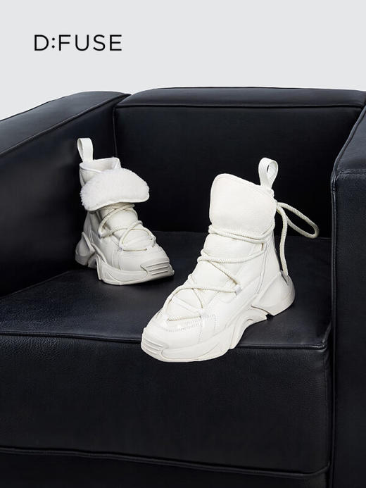 DFuse迪芙斯2022冬季新款牛皮加绒厚底老爹鞋运动短靴DF24118541 商品图2