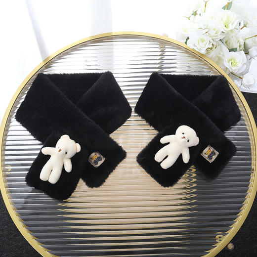 「七色可选！成人儿童两款」亲子韩版冬季可爱卡通小白熊毛绒围巾 保暖加厚少女交叉围脖居家布艺 商品图3