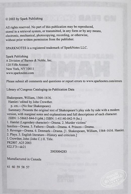 预售 【中商原版】哈姆雷特 英文原版 No Fear Shakespeare：Hamlet 商品图4