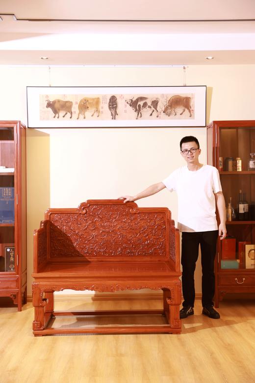 红桥红  家具严选  缅甸花梨（大果紫檀）【128乾隆款 西番莲纹 宝座】 商品图6