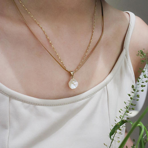 通勤百搭 MINT THERAPY 绿橄榄呼吸项链/花瓣珍珠双链项链 商品图4