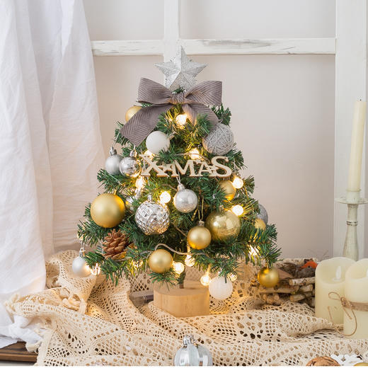 【送3m圣诞氛围灯】高档桌面DIY圣诞树 精致发光圣诞树套装  居家办公摆件 可自由搭配 商品图8