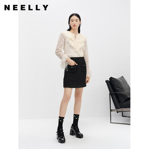 NEELLY纳俪商场同款小香风黑色半身裙女冬季新款高腰A字裙短裙N22122E01184 商品图1