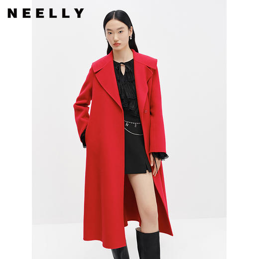 NEELLY纳俪商场同款气质翻领双面呢外套女中长款冬季新款毛呢大衣N22122N01180 商品图2