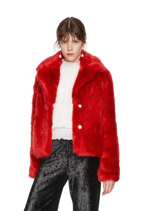 Bershka 红色毛绒短外套 5381