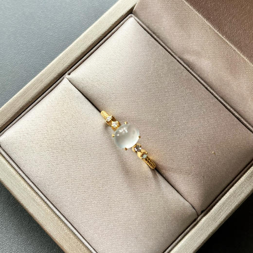 玻璃种翡翠蛋面戒指18k黄金钻石镶嵌 商品图3