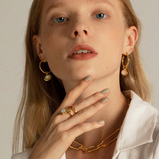 UNFOLDS The Inlay Stone Earrings Gold Mother of Pearl 复古宝石耳环 商品图1