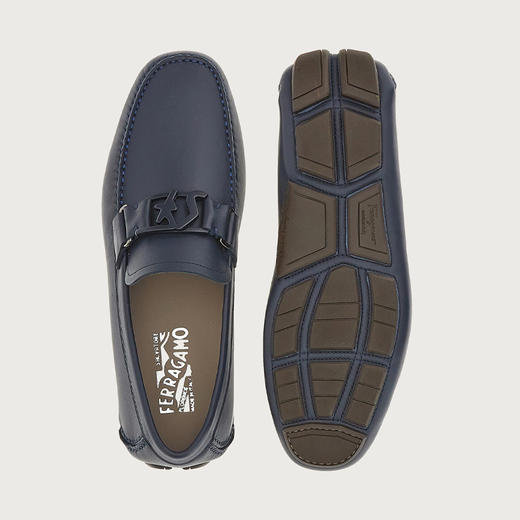 FERRAGAMO 菲拉格慕 男士皮革 GANCIO扣饰 莫卡辛鞋 蓝色 756153 商品图3