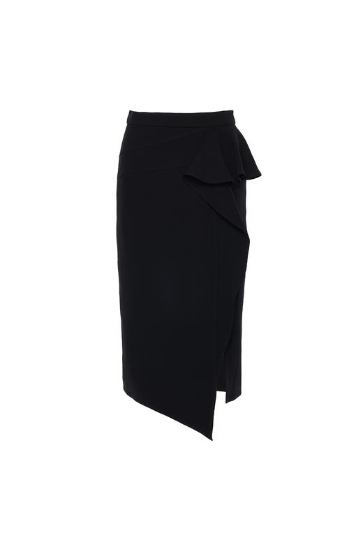 醋酸荷叶边开衩直筒裙 商品图0