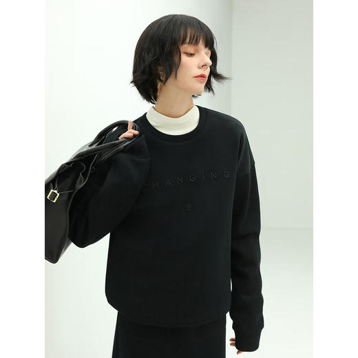 COCOBELLA立体字母刺绣空气层卫衣女春休闲宽松圆领上衣SE28B 商品图1