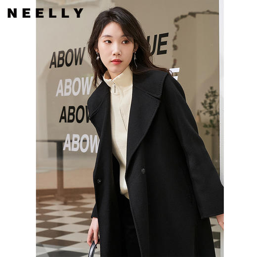 NEELLY纳俪商场同款气质翻领双面呢外套女中长款冬季新款毛呢大衣N22122N01180 商品图0