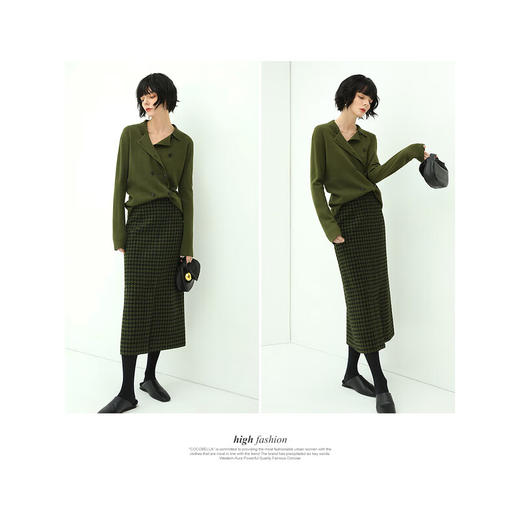 COCOBELLA[苔藓绿]简约双排扣翻领毛衣针织开衫MZ152C 商品图2