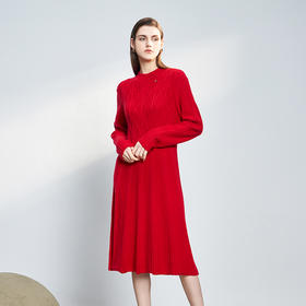 【中长款绞花针织连衣裙】羊绒世家秋冬新品女士100%山羊绒衫长袖旗袍裙子