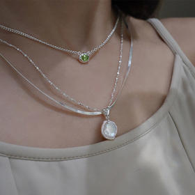 通勤百搭 MINT THERAPY 绿橄榄呼吸项链/花瓣珍珠双链项链