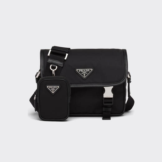 【二】PRADA 普拉达 男士 Re-Nylon 再生尼龙 Saffiano 十字纹皮革珐琅金属三角形徽标斜挎单肩包 2VD034 2DMH F0002 XOP 商品图0