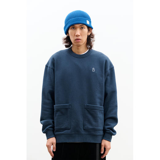 吃茶去chichaqu重磅全棉圆领口袋刺绣宽松卫衣 商品图2