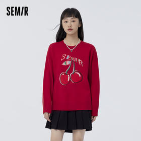 [商场同款]兔子要红了森马毛衣女樱桃提花2023春新款宽松新年毛衫