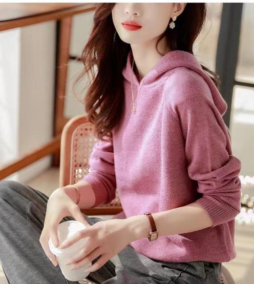 新款春秋宽松休闲连帽卫衣女韩版羊毛针织打底帽衫内搭毛衣上衣YZZ-89899 商品图1