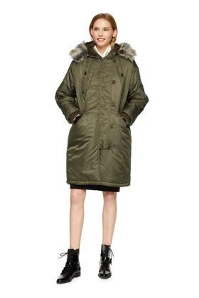 LNNNS 军绿色毛领连帽棉衣 8353