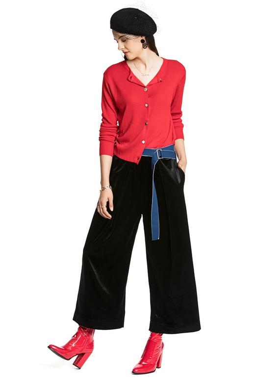 LNNNS 黑色高腰束带阔腿裤 4233 商品图1