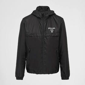 PRADA 普拉达 男士 Re-Nylon 再生尼龙字母徽标印花拉链连帽束口夹克外套 黑色 SGC052 1WQ9 F0002