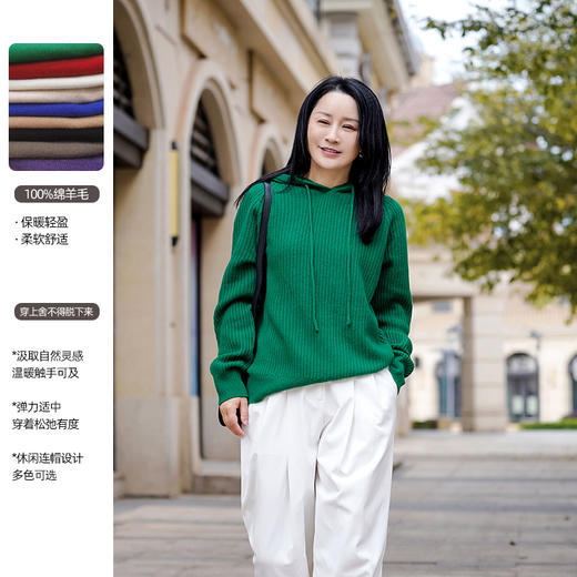 爆款 现货【金猪甄选】【六色针织帽衫】套头连帽全羊毛衫宽松慵懒风显瘦毛衣H224090458 商品图9