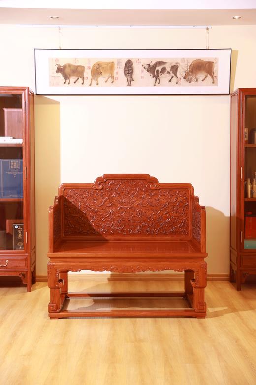 红桥红  家具严选  缅甸花梨（大果紫檀）【128乾隆款 西番莲纹 宝座】 商品图0