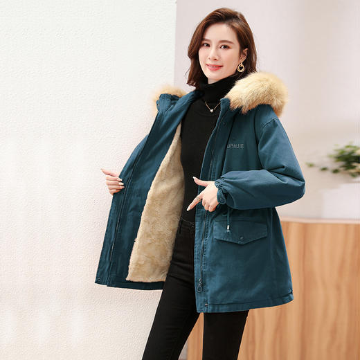 复古加厚加绒纯色女，冬季新款宽松休闲短款外套保暖HR-WQ37319 商品图0