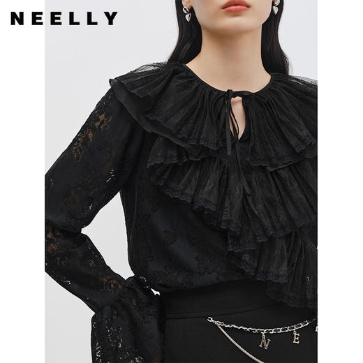 NEELLY纳俪商场同款冬季新款波点衬衫女可爱娃娃领套头上衣喇叭袖N22122R01173 商品图2