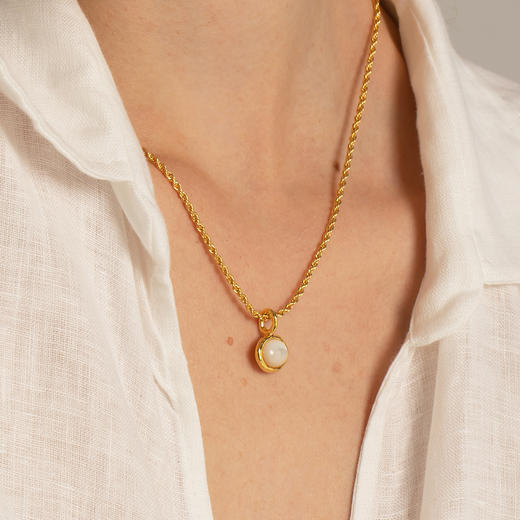 UNFOLDS The Inlay Stone Necklace Gold Mother of Pearl    复古宝石项链 商品图4