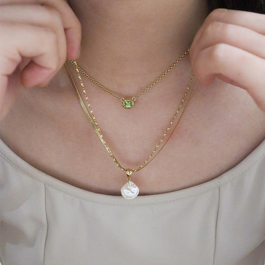 通勤百搭 MINT THERAPY 绿橄榄呼吸项链/花瓣珍珠双链项链 商品图2