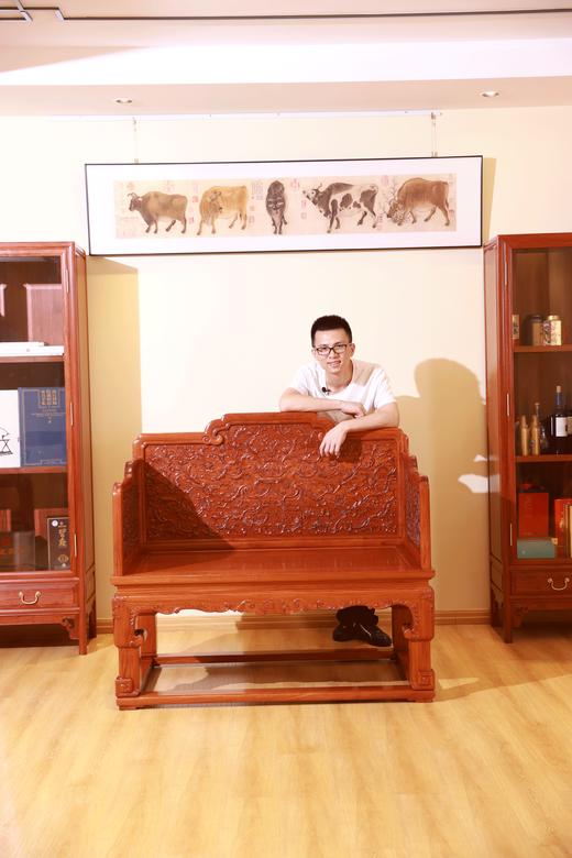 红桥红  家具严选  缅甸花梨（大果紫檀）【128乾隆款 西番莲纹 宝座】 商品图4