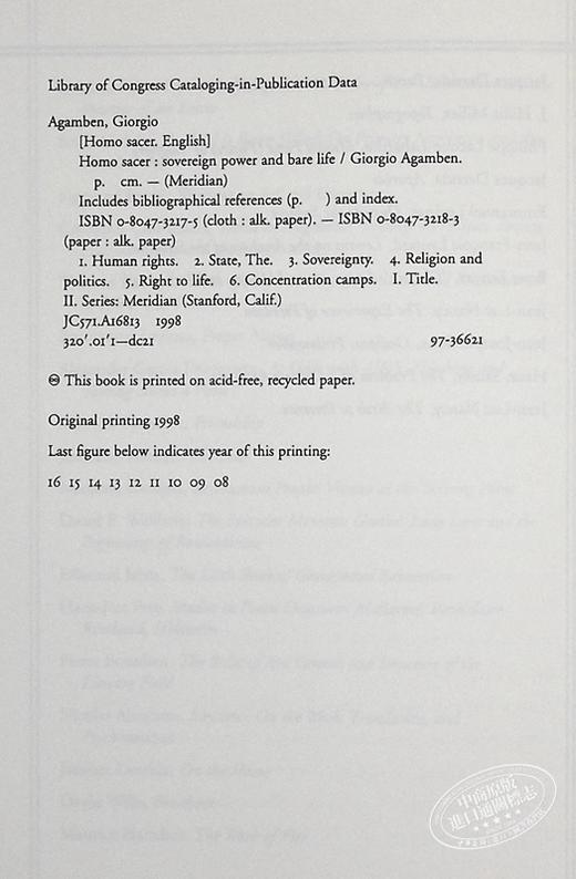 预售 Homo sacer Giorgio Agamben 英文原版 商品图8