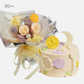 射手座.奶油蛋糕+晨曦永生花，组合套餐（fwh）