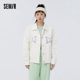 森马外套女设计感蝴蝶宽松纯棉翻领夹克甜酷女生潮流