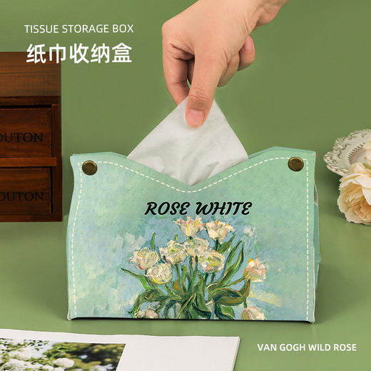 【梵高油画高颜值纸巾盒】月下白玫瑰油画纸巾盒轻奢风客厅家用桌面抽纸盒高档车载纸抽盒 商品图6