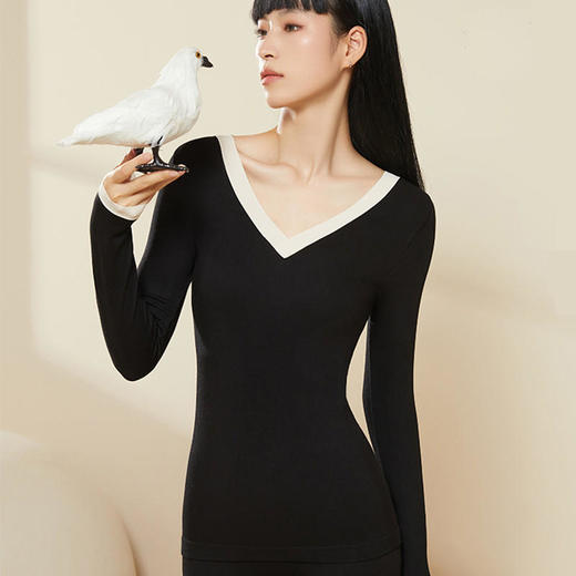 【美感买2立减10元】莫代尔撞色V领修身内衣保暖秋衣秋裤套装 商品图2