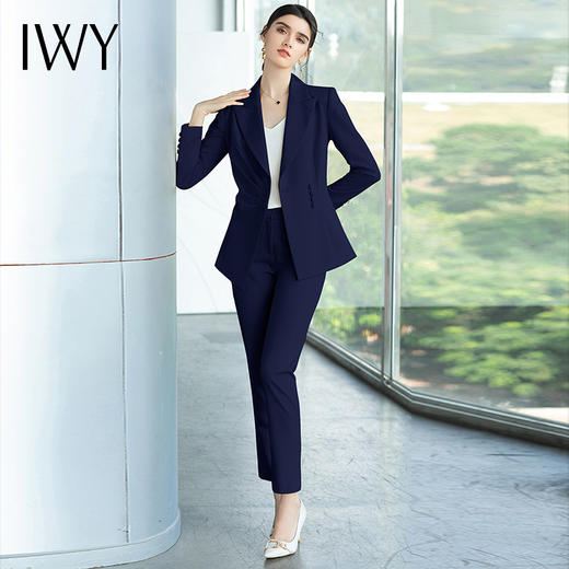 IWY/藏青色西装套装职业装西装女秋时尚套装主持人艺考正装修身显瘦CP1488 商品图0