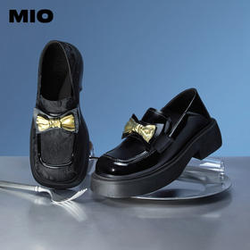 MIO米奥春季圆头粗跟单鞋复古风金属蝴蝶结饰扣一脚蹬乐福鞋女M231427309