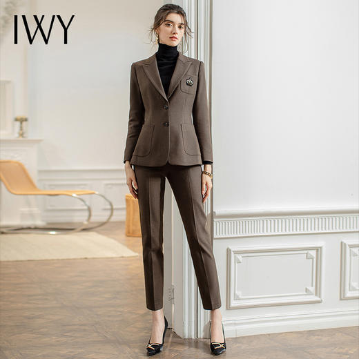 IWY/咖色西服正装女秋冬英伦风干练西装套装工作服CP1609 商品图0