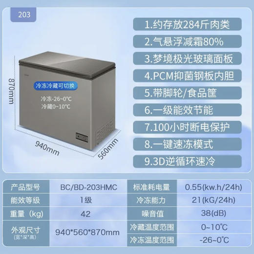 海尔（Haier）冰柜 BC/BD-203HMC 商品图1