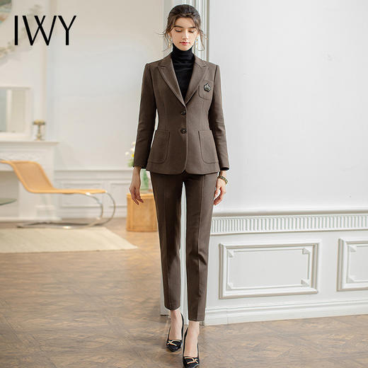 IWY/咖色西服正装女秋冬英伦风干练西装套装工作服CP1609 商品图1