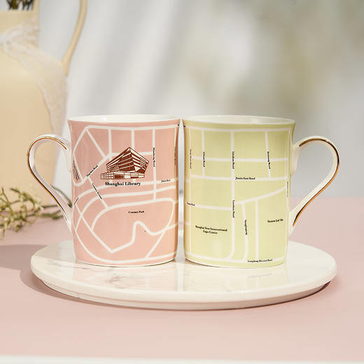 上海图书馆建筑地图系列骨瓷马克杯陶瓷杯对杯礼盒 商品图2