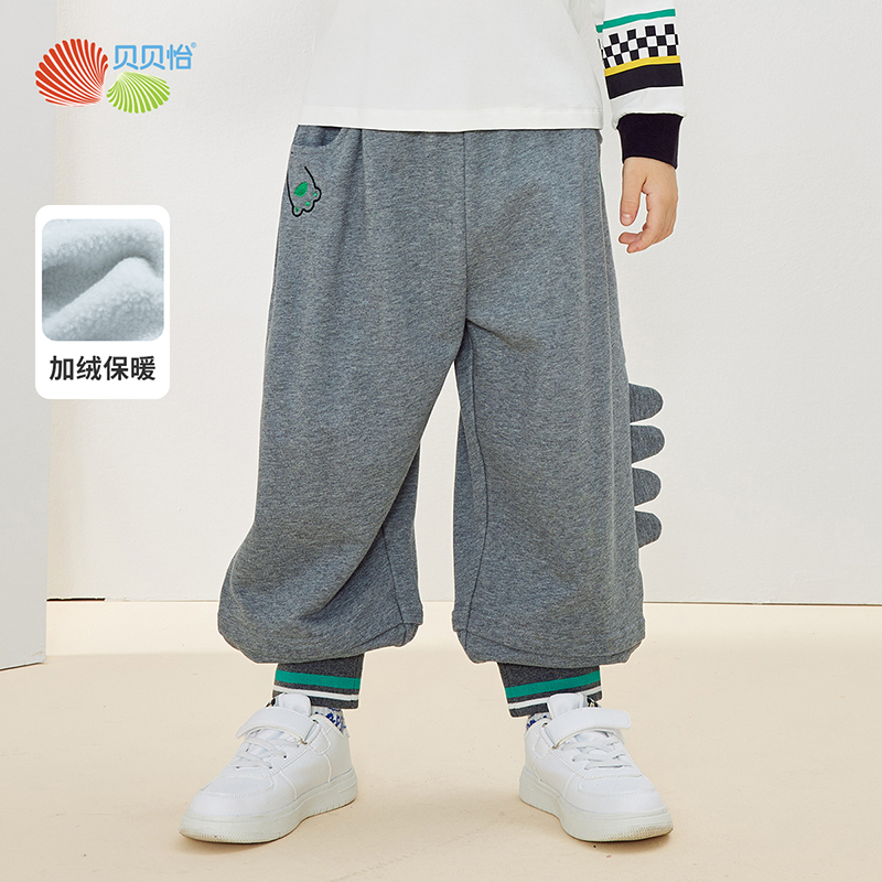 贝贝怡童装秋冬男童休闲加绒保暖长裤可爱运动裤223K2405