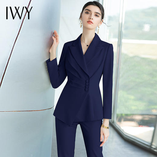 IWY/藏青色西装套装职业装西装女秋时尚套装主持人艺考正装修身显瘦CP1488 商品图4