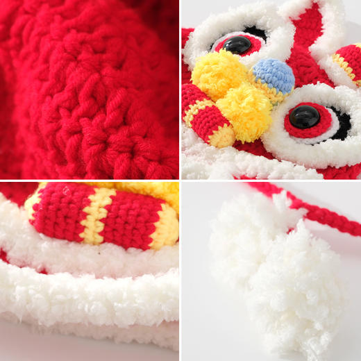 【国潮醒狮虎头帽】新款贺岁帽子红色舞狮帽醒狮虎头帽成品手工编织毛线帽宝宝过年帽 商品图3