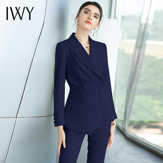 IWY/藏青色西装套装职业装西装女秋时尚套装主持人艺考正装修身显瘦CP1488 商品图2