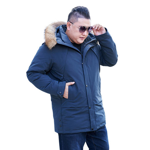 【2天发货】超大码【新款DAL】貉子毛领潮款中长款羽绒服胖子宽松加肥加大加厚中长款连帽大毛领特大外套冬季羽绒服 商品图3